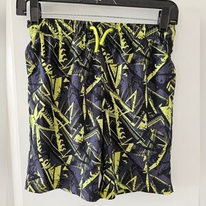 sz7/8 Spyder drawstring‎ waist black green hybrid bathing suit / shorts pockets